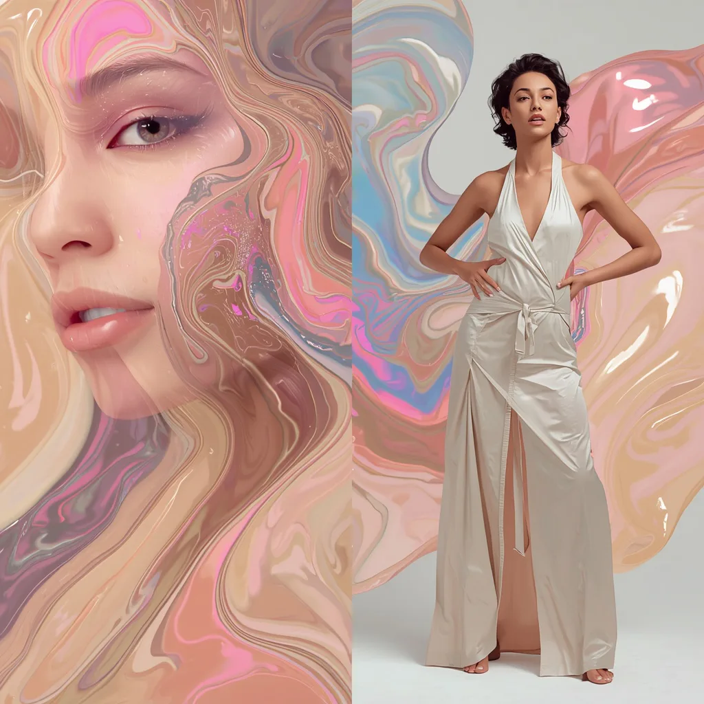 A Beautiful Woman's Artistic Flair Blended with Flowing Paint Strokes