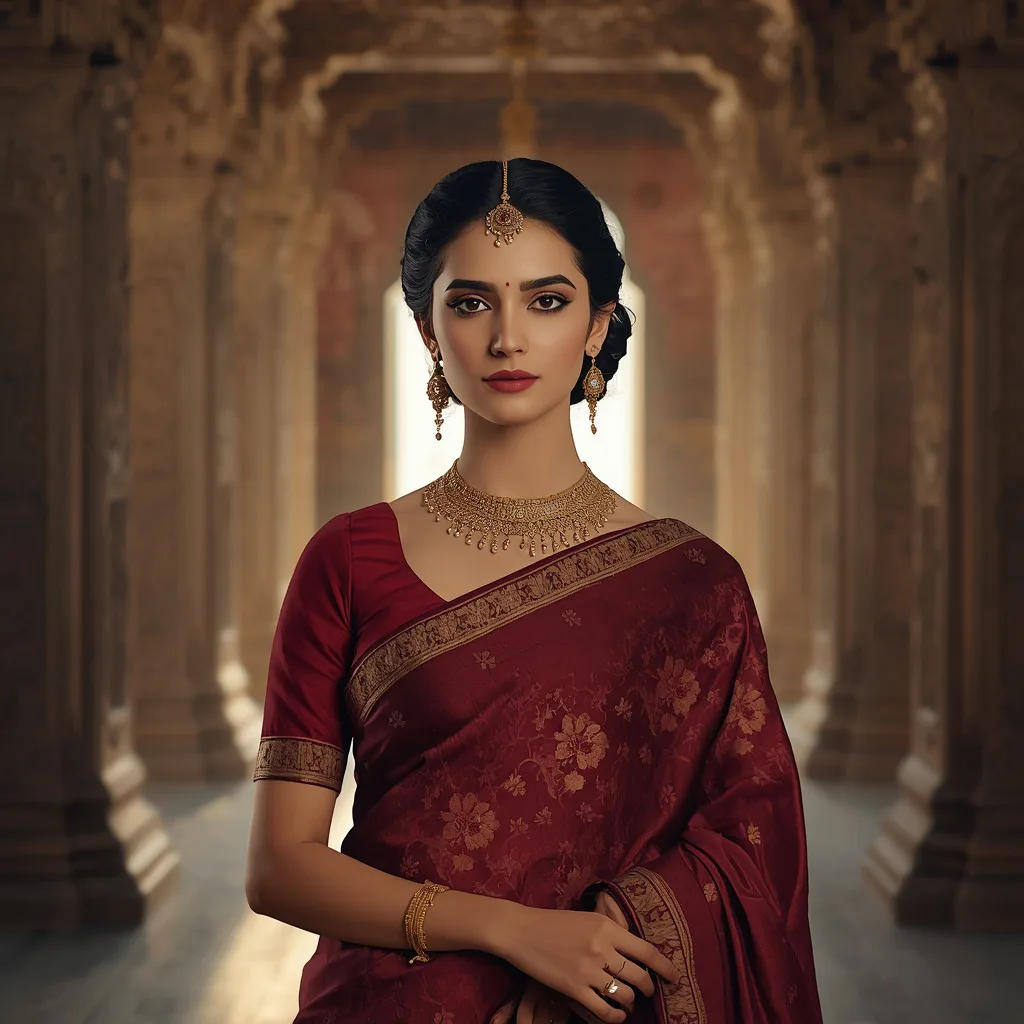 A Beautiful Woman's Regal Portrait in an Indian Temple