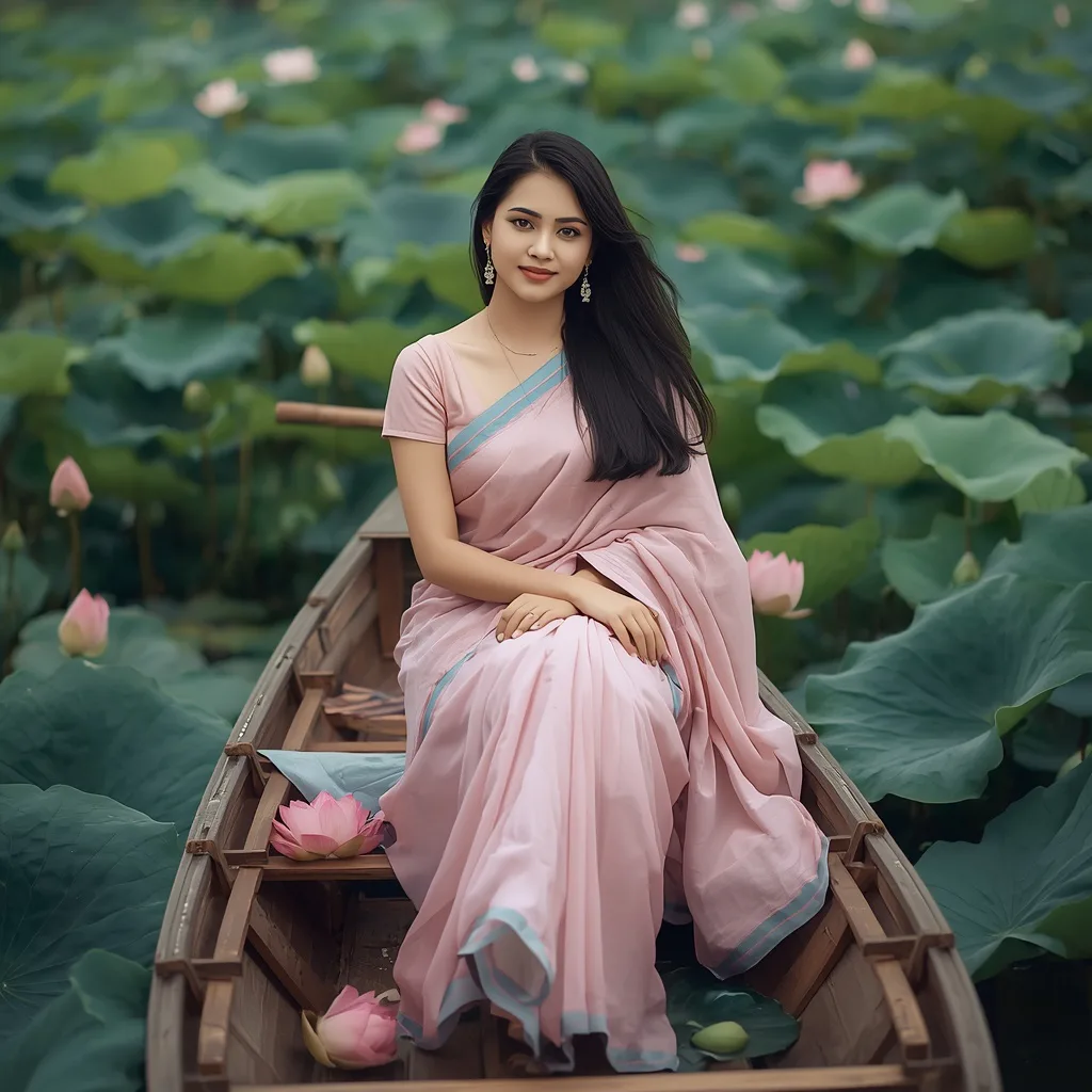 A Graceful Young Woman in a Pink Saree