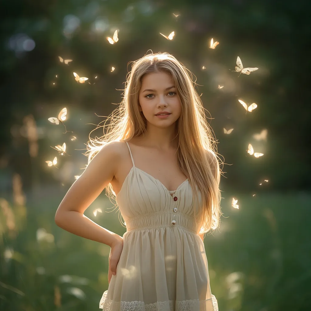 Beautiful Girl: Single Shot with Radiant Butterfly Aura