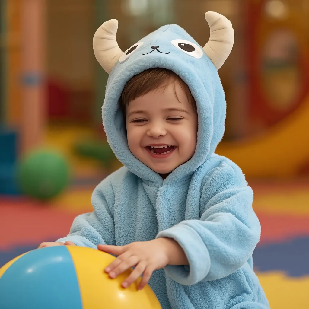 Cute Boy in Playful Animal-Themed Hooded Jumpsuit