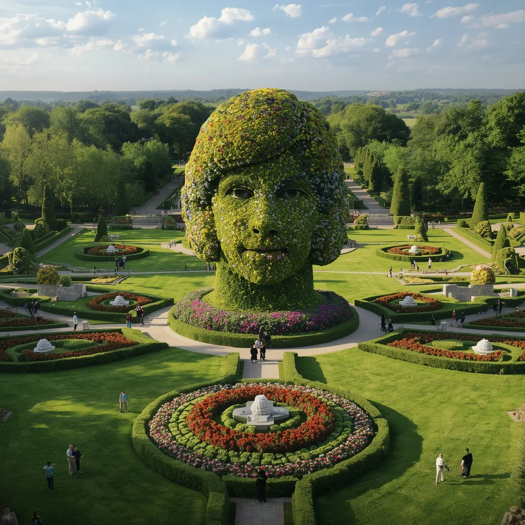 Giant Bush Topiary Portrait: Botanical Garden Masterpiece