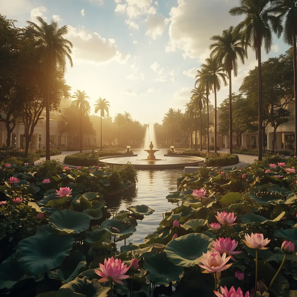 Luxury Digital Canvas of a Royal Botanical Garden at Sunrise