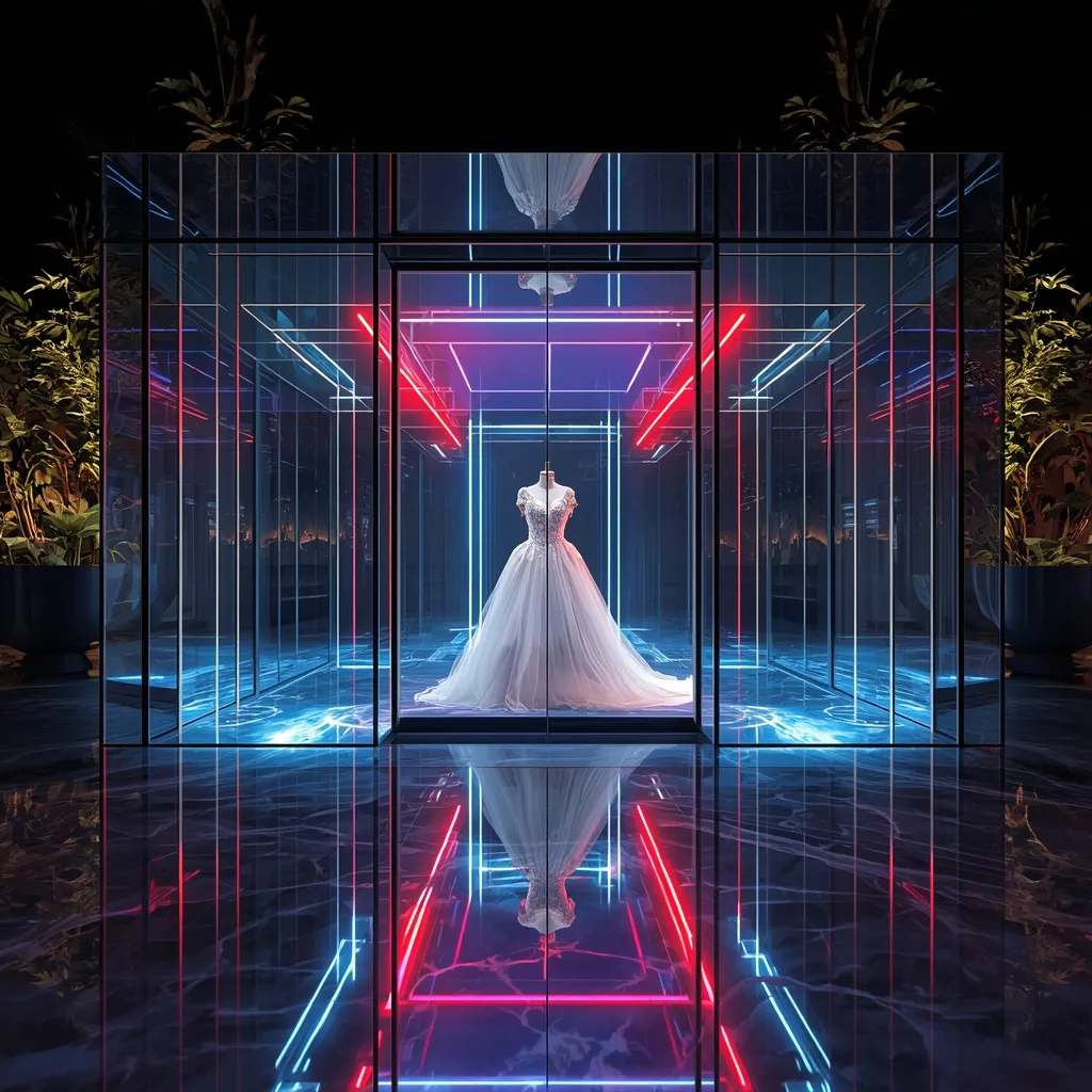 Luxury Glass Pavilion with Holographic Glow and Neon Accents – ancient ruins ai prompts – AI generated example