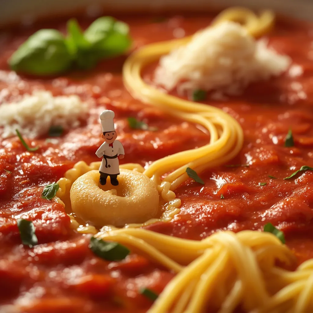 Miniature Chef Exploring a Giant Pasta Landscape