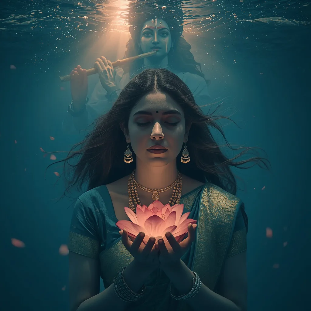 Mystical Underwater Portrait of a Serene Woman with a Lotus