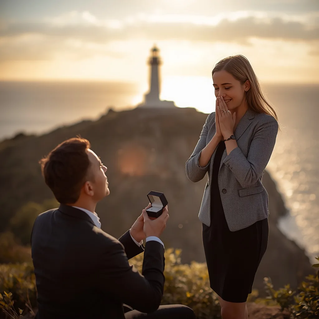 The Moment: A Romantic Proposal by the Lighthouse