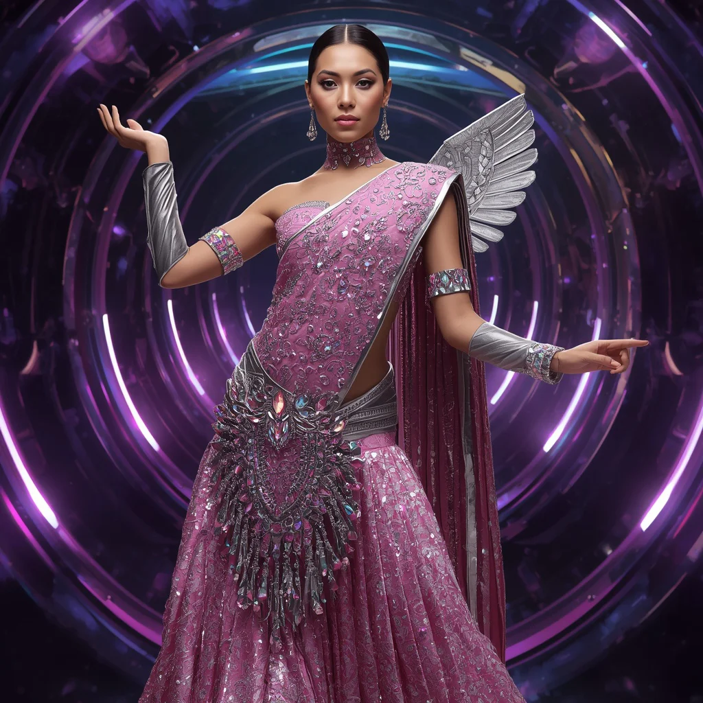 Cosmic Orchid Radiance Apex Quantum Infinity Armor Saree with Floating Prism Vault Sphere Nexus Reactor Core | instagram trending purple saree prompt in english — AI image prompt