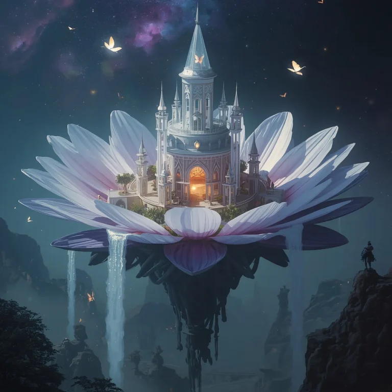 Floating Crystal Castle Growing From Giant Moonflower Prompt | 3d animation ai prompt — AI image prompt