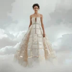 Floating Magnetic-Levitation Ceramic-Tiles Gown in Cloud-Studio | stylish prompt