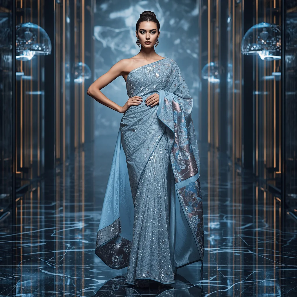 Frozen Dynasty Saree with Floating Orbit Reflection Corridors | trending prompt copy paste instagram — AI image prompt