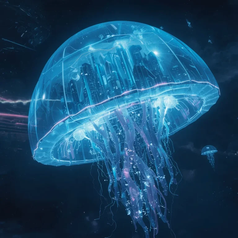 Giant Floating Crystal Jelly Universe With Cyber Bioluminescent Cities Prompt | Instagram Viral Prompt — AI image prompt
