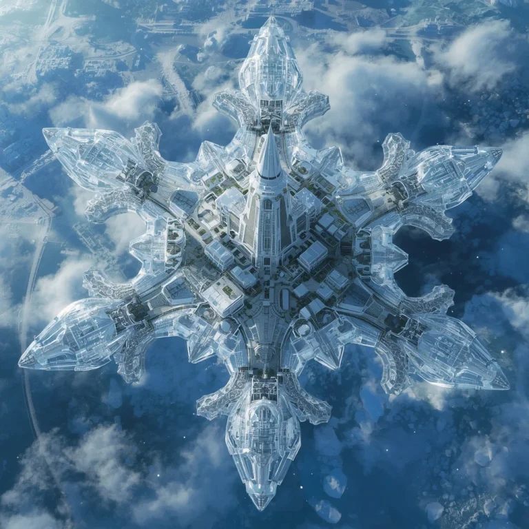 Giant Luxury Snowflake City Above Frozen Ocean | Trending purple prompt — AI image prompt