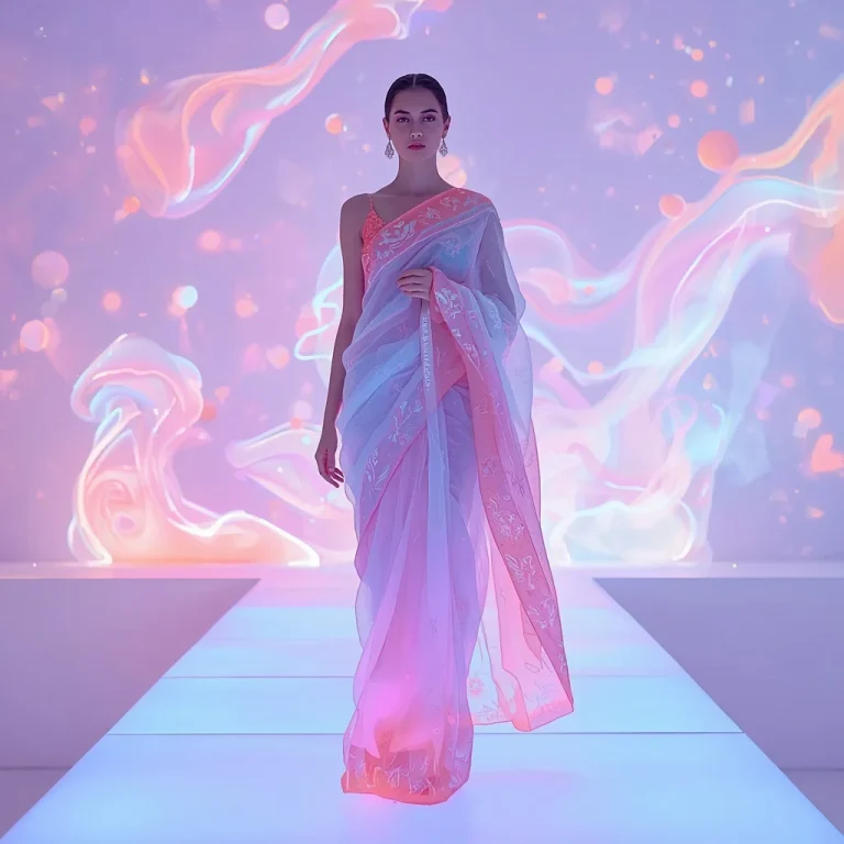 Soft Neon Jelly Light Flow Saree – Modern Abstract Glow Couture | new instagram trend prompt for girl — AI image prompt