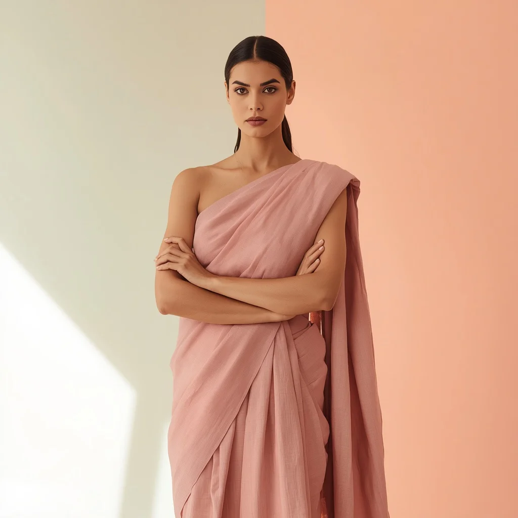 Confident Gaze of an Indian Woman in a Structured Pastel Cotton Saree | Prompt for saree look for girl Instagram — AI image prompt